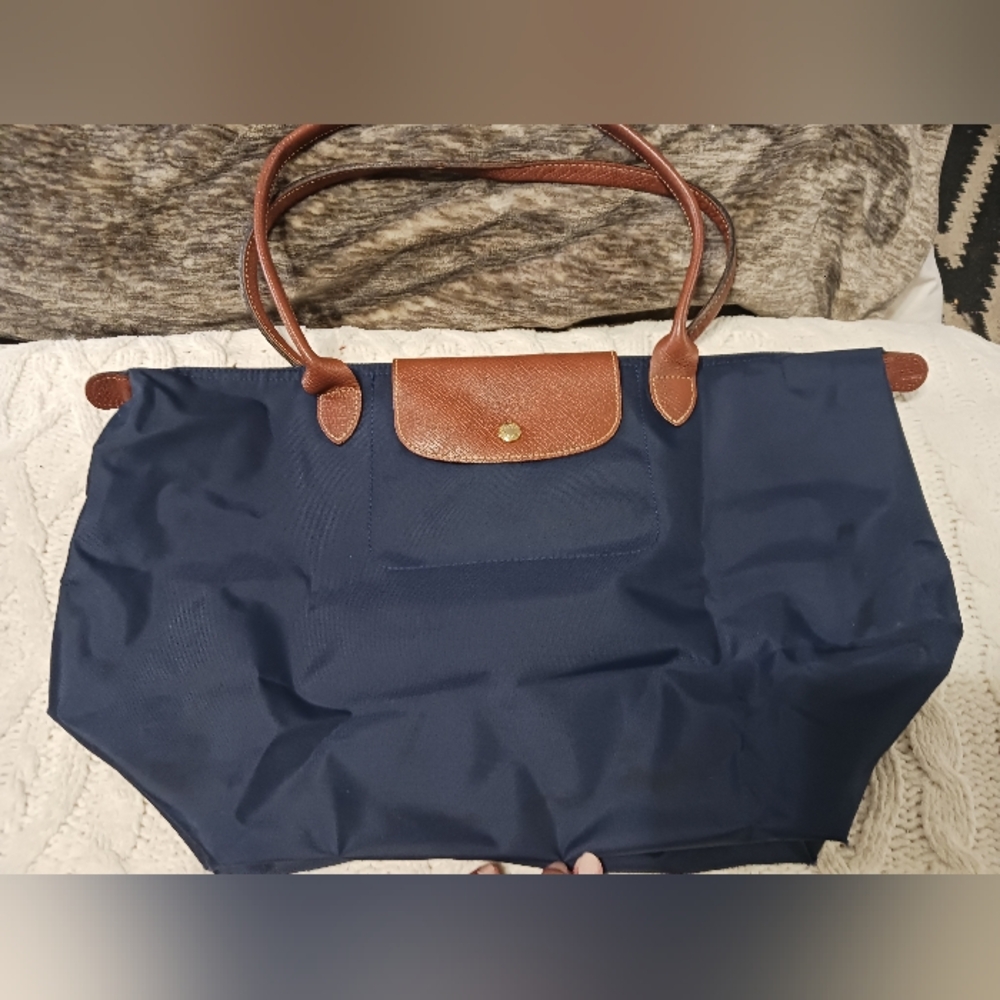 Longchamp Navy and Brown Shoulder Bag